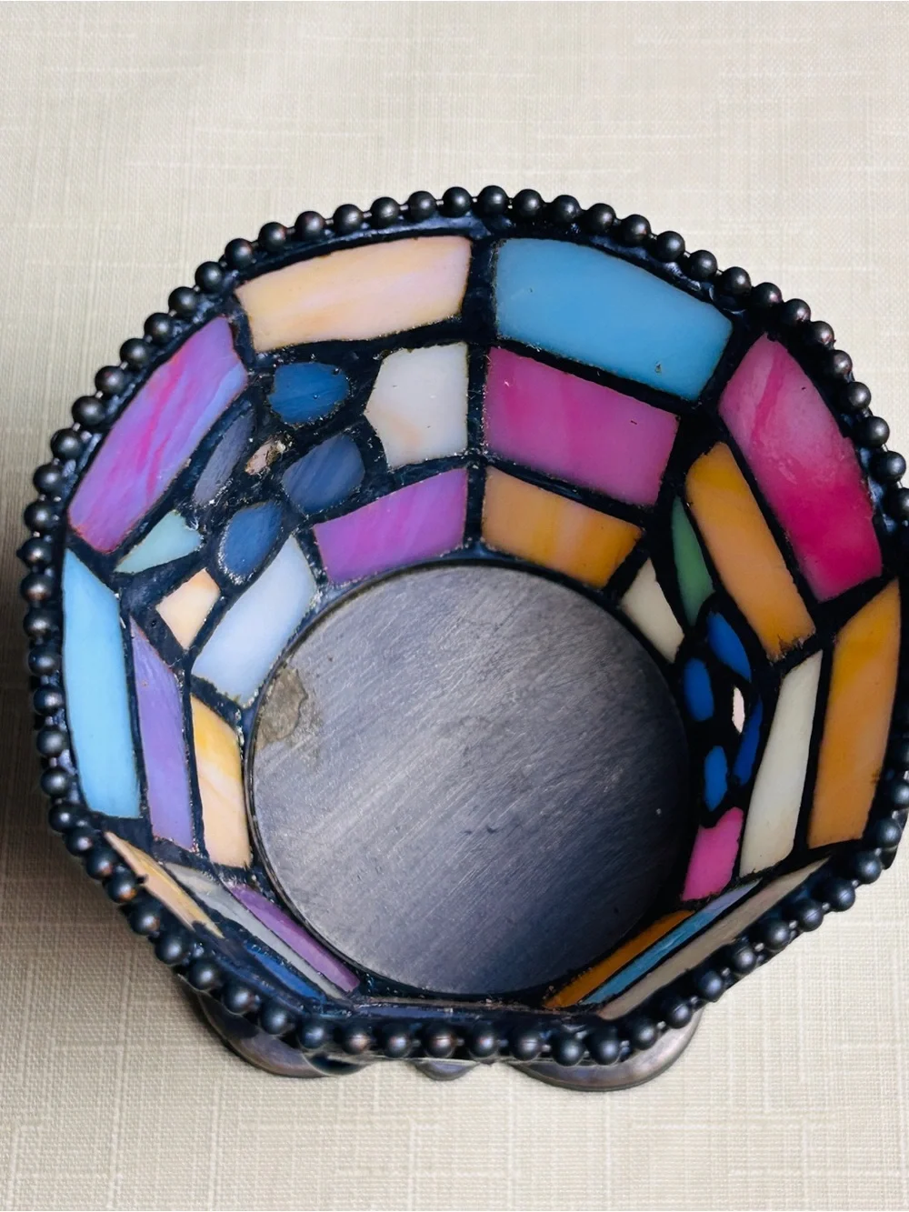 VTG PartyLite Hydrangea Tiffany-Style Stained Glass Whimsy Votive Candle Holder